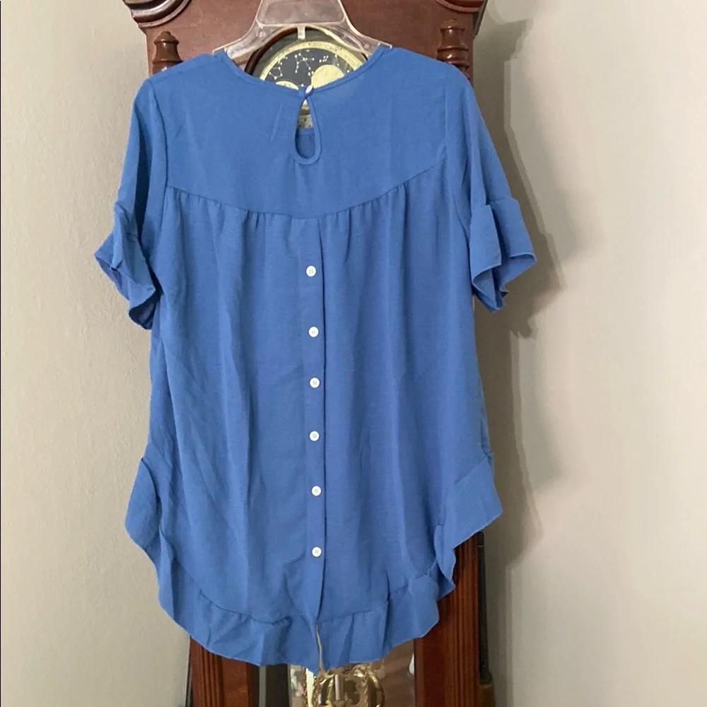 Blue Ruffle Hem Women's Top - Picture 3 of 7
